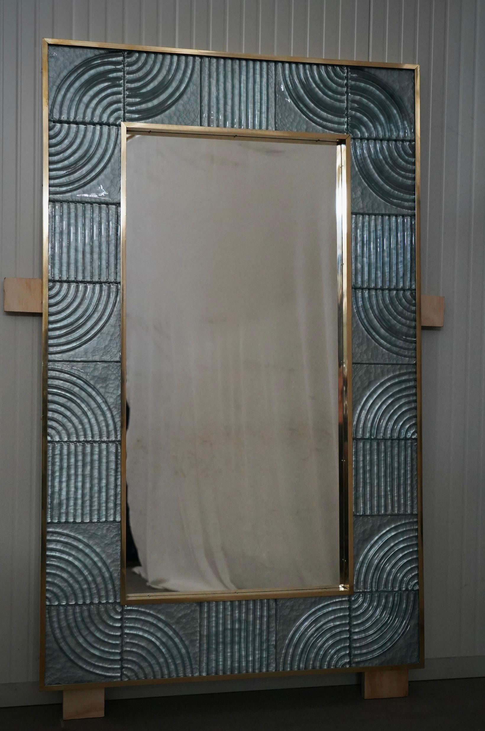 Murano Aqua Blu Art Glass and Brass Italian Console Wall Mirror, 2020 For Sale 3