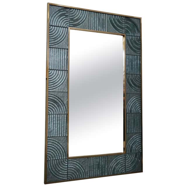 Murano Blue Glass And Brass Art Deco Console Wall Mirror 2020 For murano-blue-glass-and-brass-art-deco-console-wall-mirror-2020-for