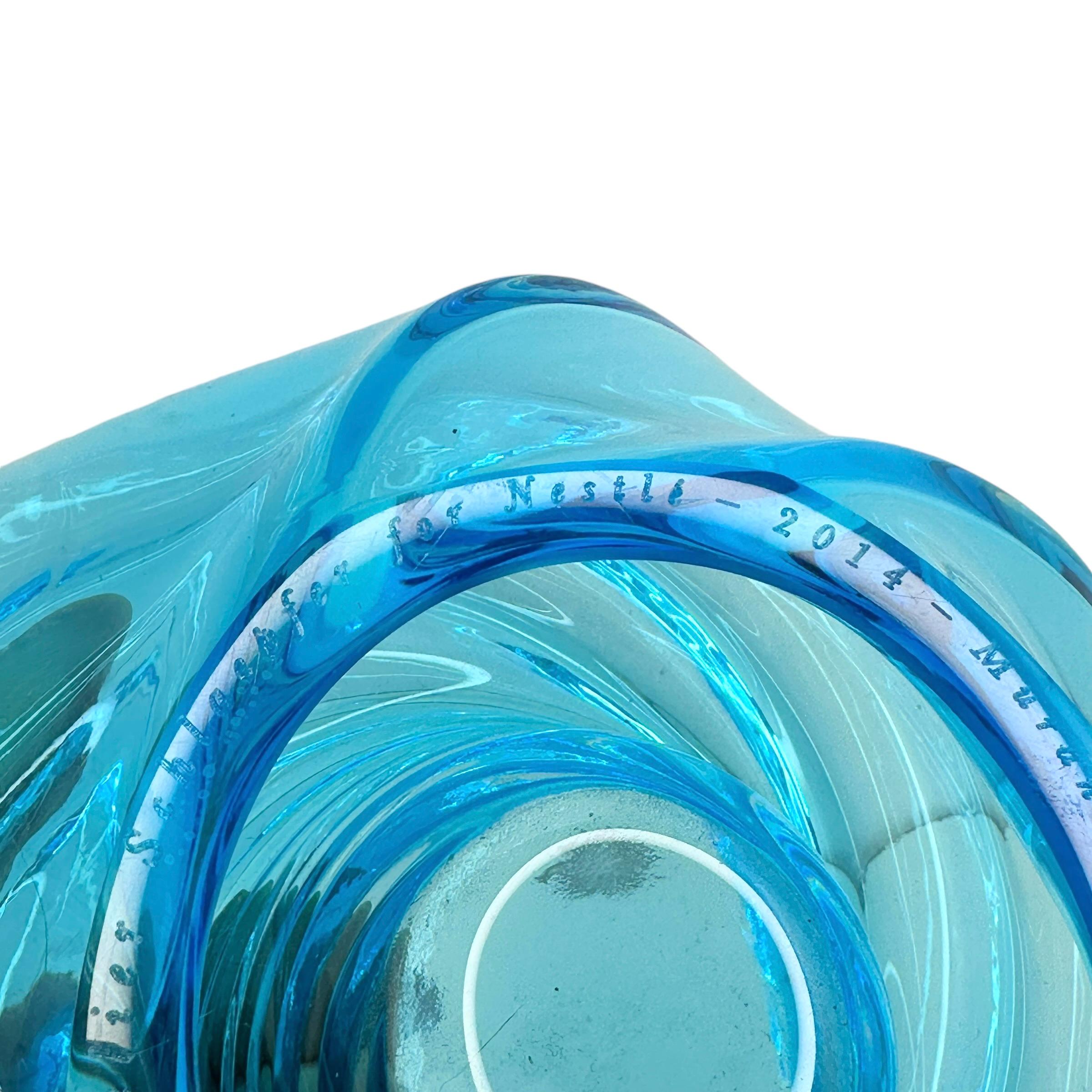 Portacandele in vetro artistico di Murano blu acqua Vistosi Atelier Schlaepfer per Nestle in vendita 3