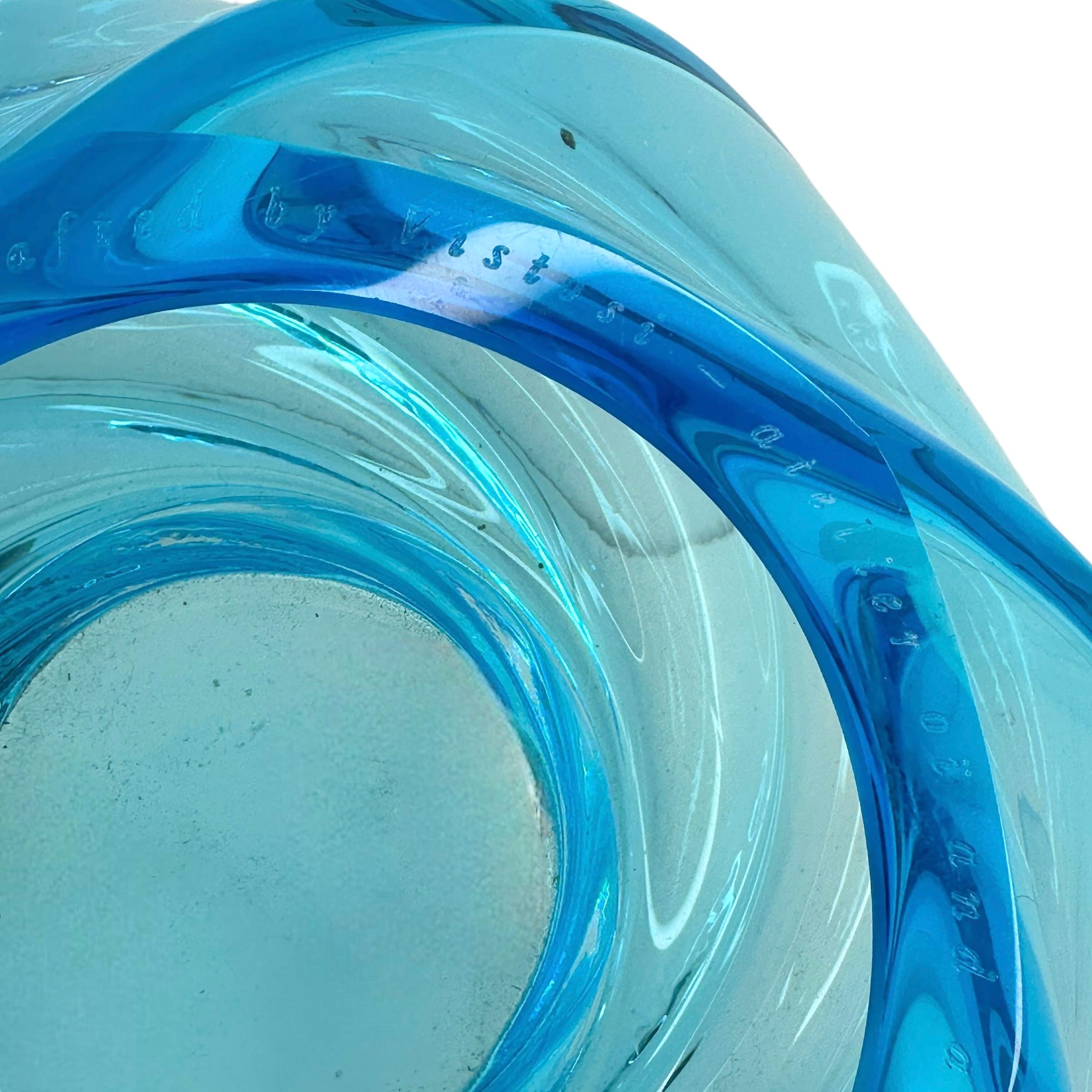 Portacandele in vetro artistico di Murano blu acqua Vistosi Atelier Schlaepfer per Nestle in vendita 1