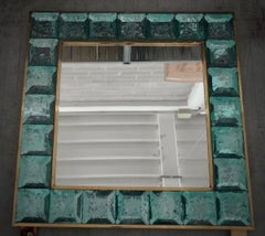 Murano Aqua Green Art Glass and Brass Italian Console Wall Mirror, 2020