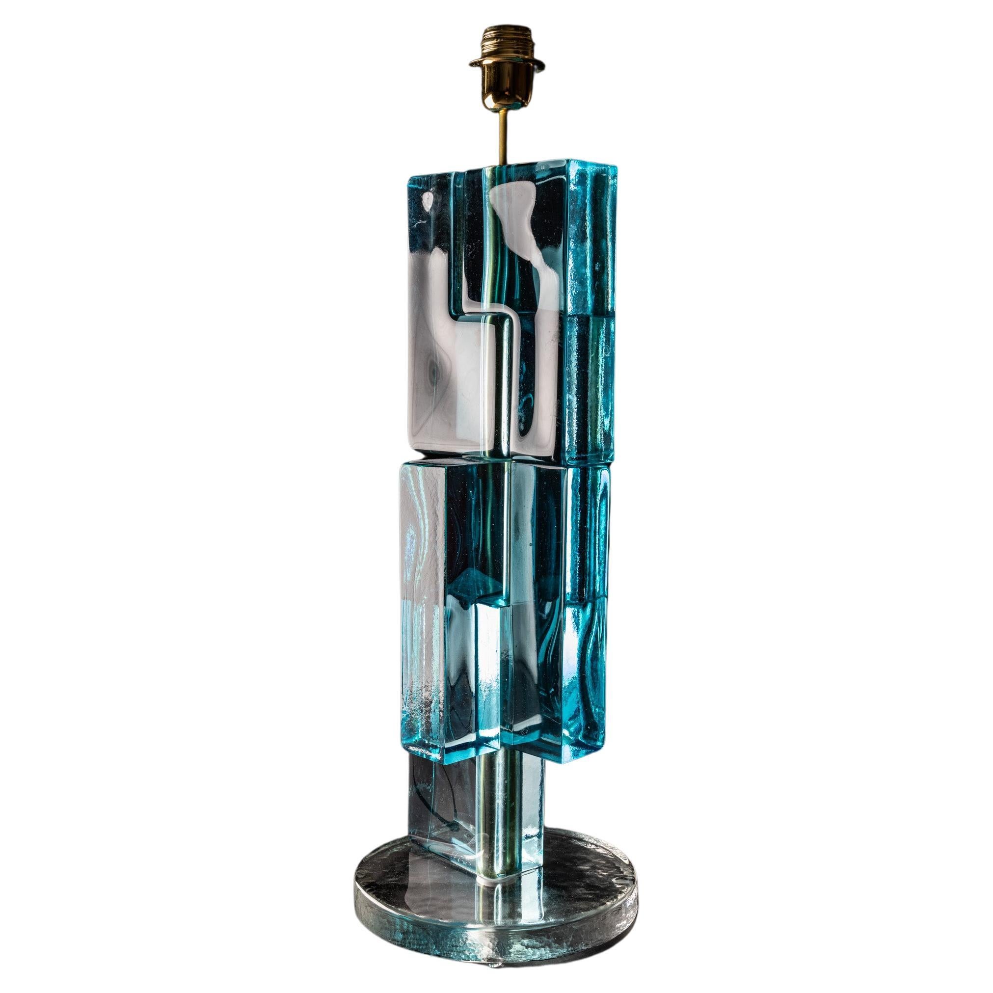 Murano Aqua Sold Glass Table Lamp Architectural Cubes