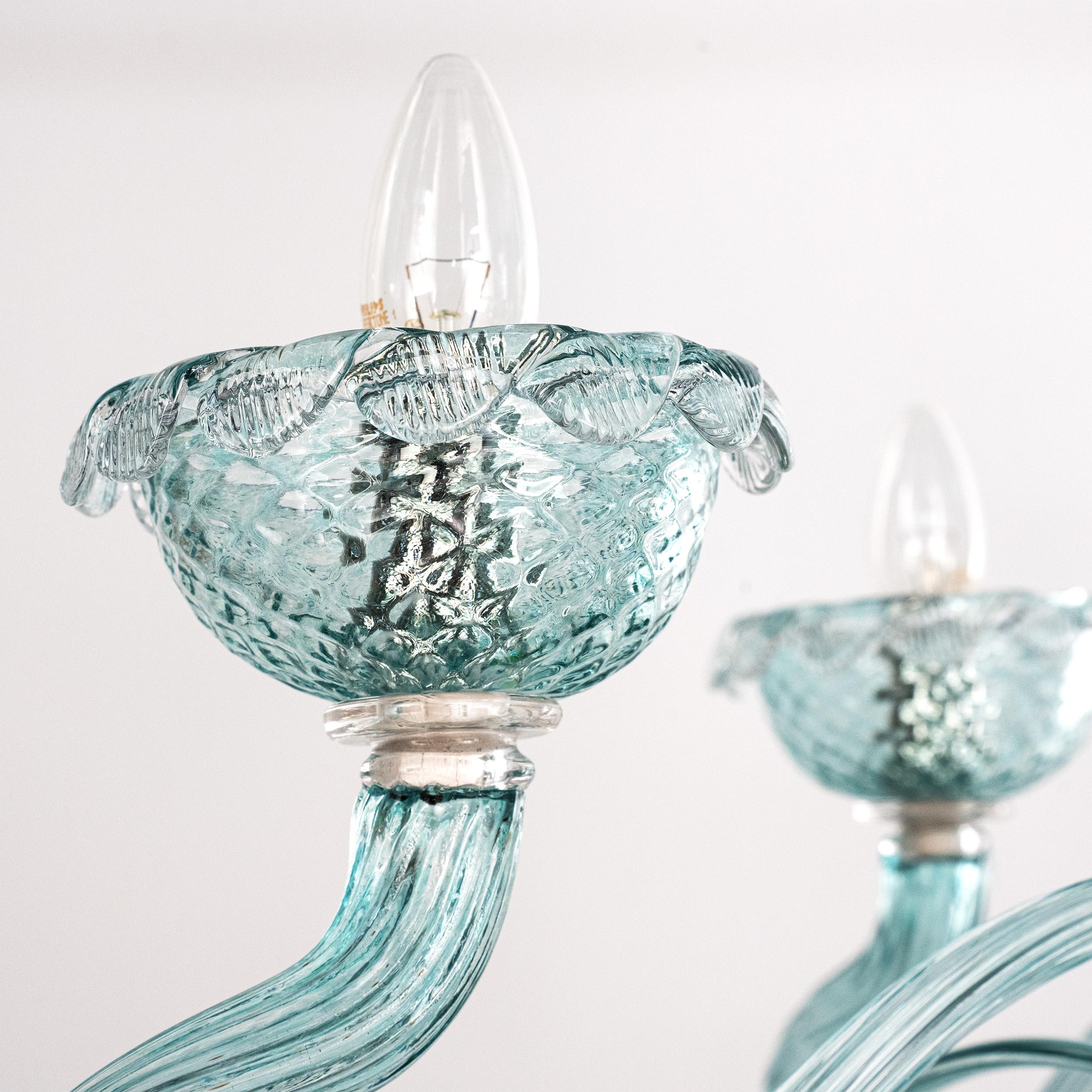 Murano Aquamarine glass chandelier 5 lights, Vintage Made in Italy in stock (Italienisch) im Angebot