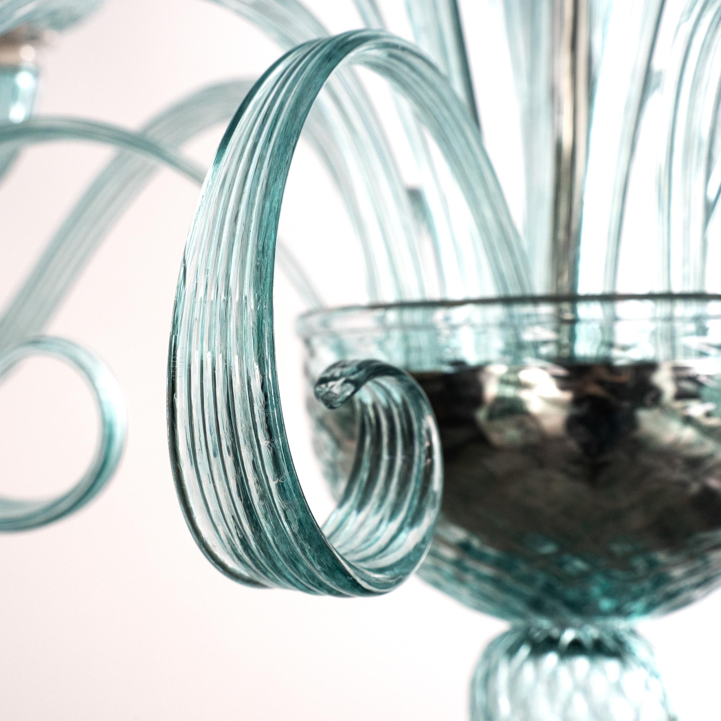 Murano Aquamarine glass chandelier 5 lights, Vintage Made in Italy in stock im Zustand „Hervorragend“ im Angebot in Venezia, IT