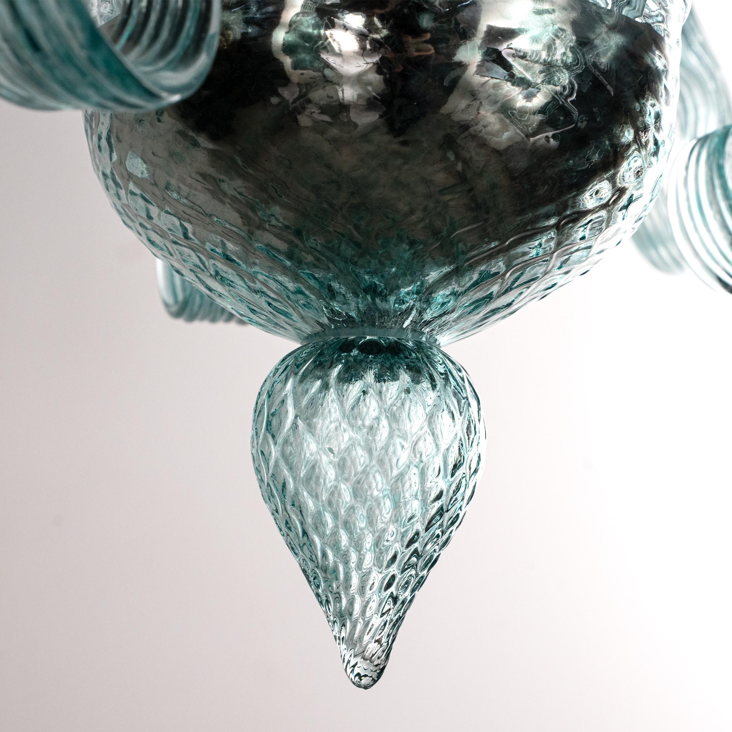 Murano Aquamarine glass chandelier 5 lights, Vintage Made in Italy in stock (20. Jahrhundert) im Angebot