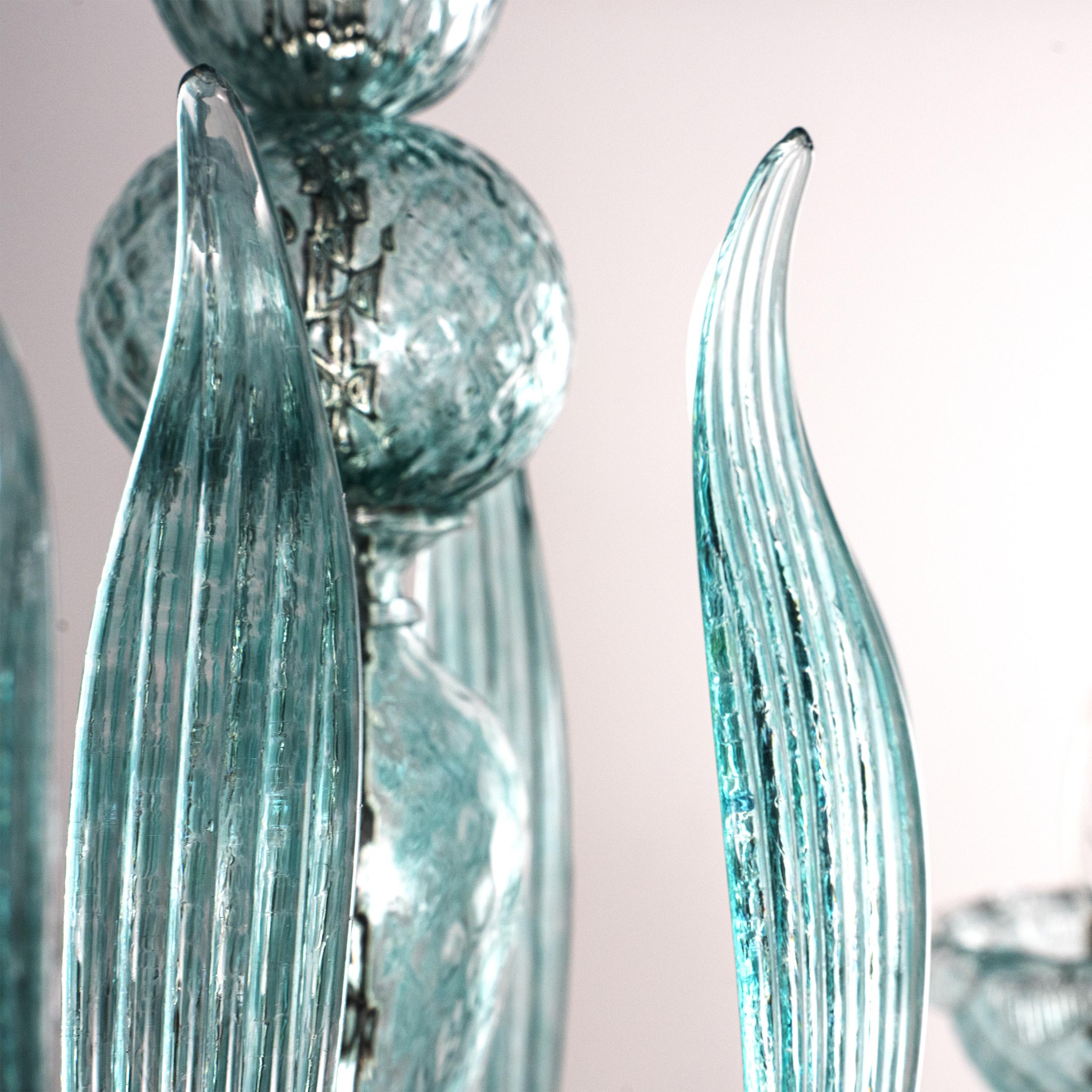 Murano Aquamarine glass chandelier 5 lights, Vintage Made in Italy in stock im Angebot 1