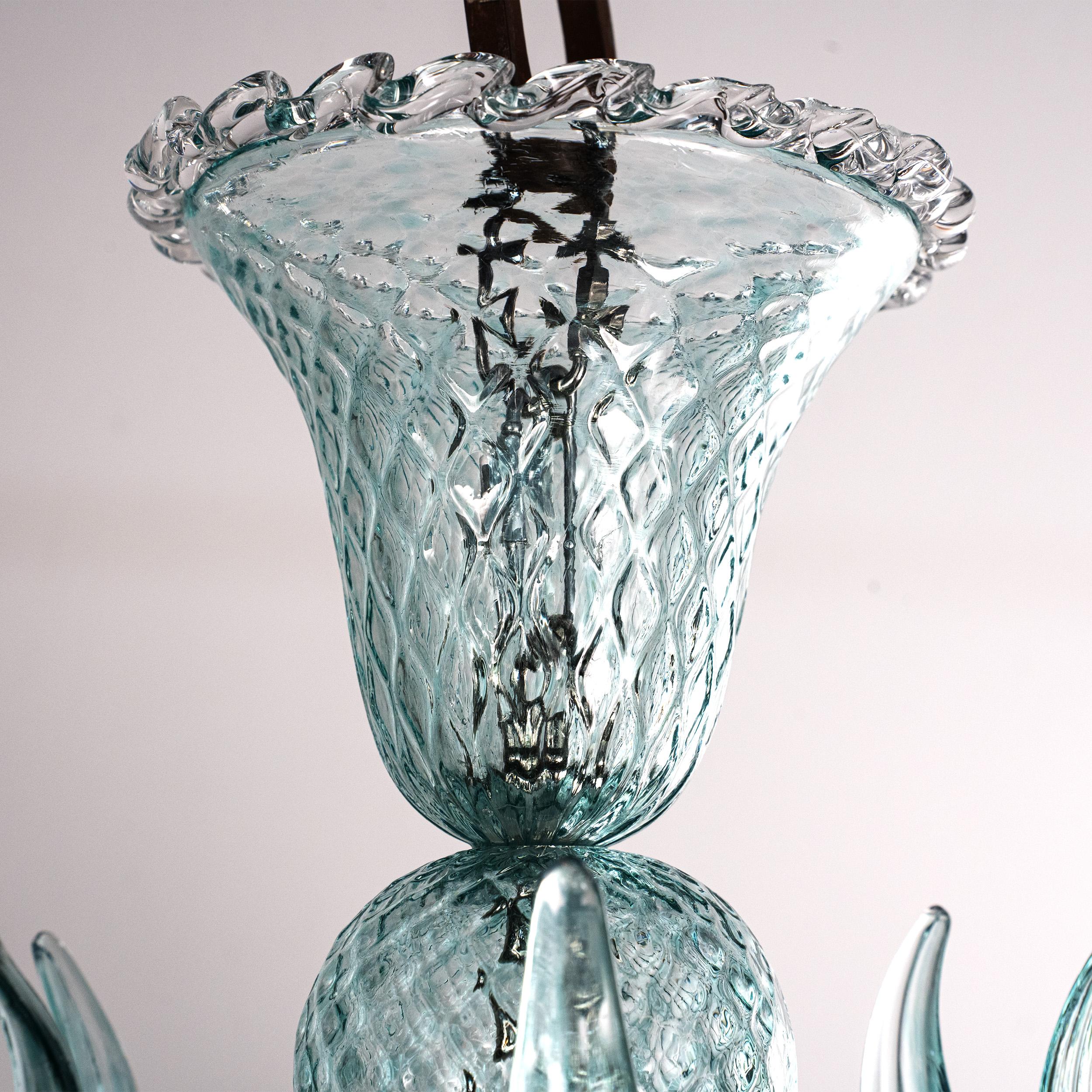 Murano Aquamarine glass chandelier 5 lights, Vintage Made in Italy in stock im Angebot 2