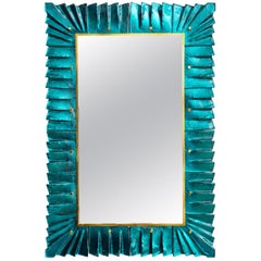 Murano Aquamarine Glass Framed Mirror, in Stock