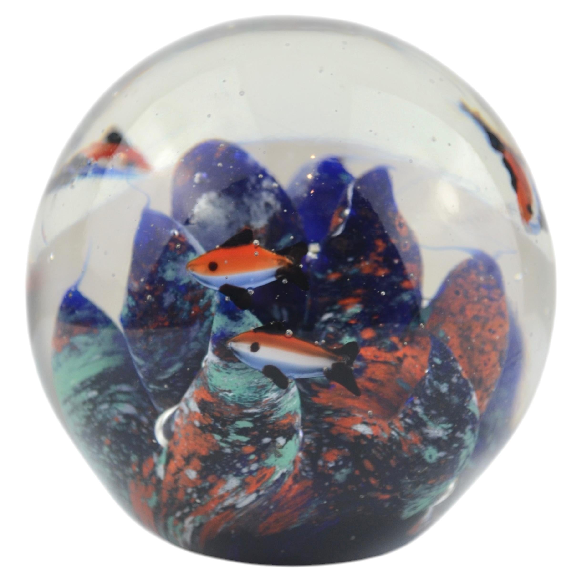 Murano Aquarium Art Glass Paperweight with Fish, Italy 1960s