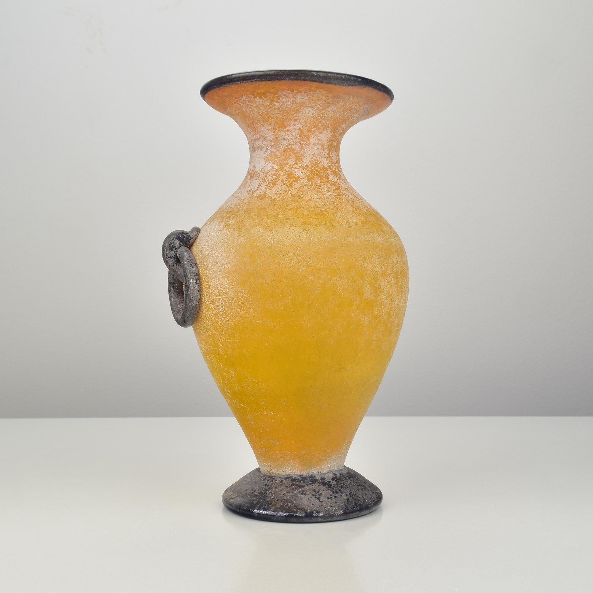 Mid-Century Modern Murano Archimede Seguso 1960s Scavo Vase Roman Amphora Style Italian Art Glass