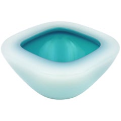 Murano Archimede Seguso Alabastro White and Blue Geode Glass Bowl, 1950s