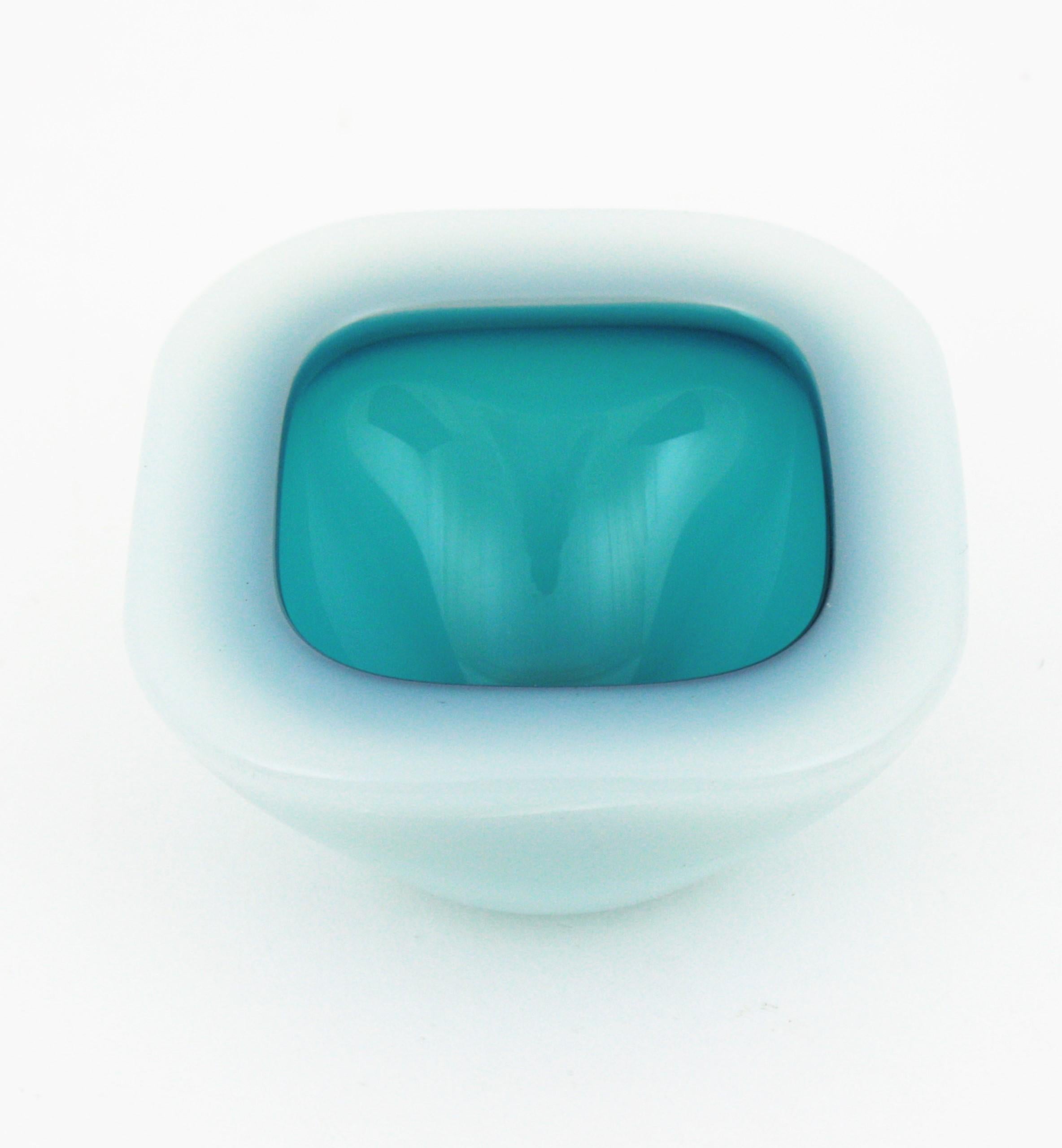 Murano Archimede Seguso Alabastro White and Blue Geode Glass Bowl, 1950s 3