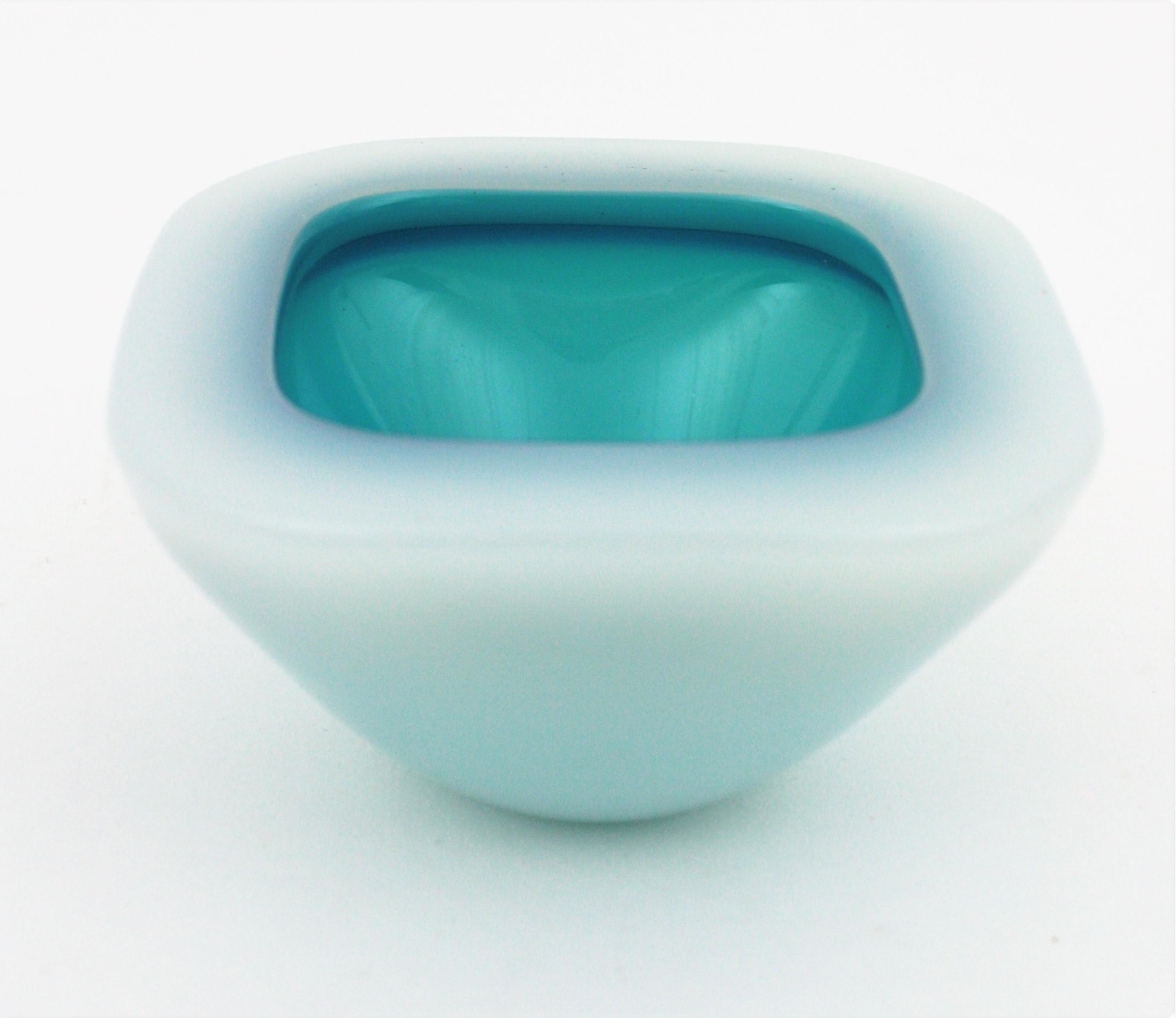 Murano Archimede Seguso Alabastro White and Blue Geode Glass Bowl, 1950s 7