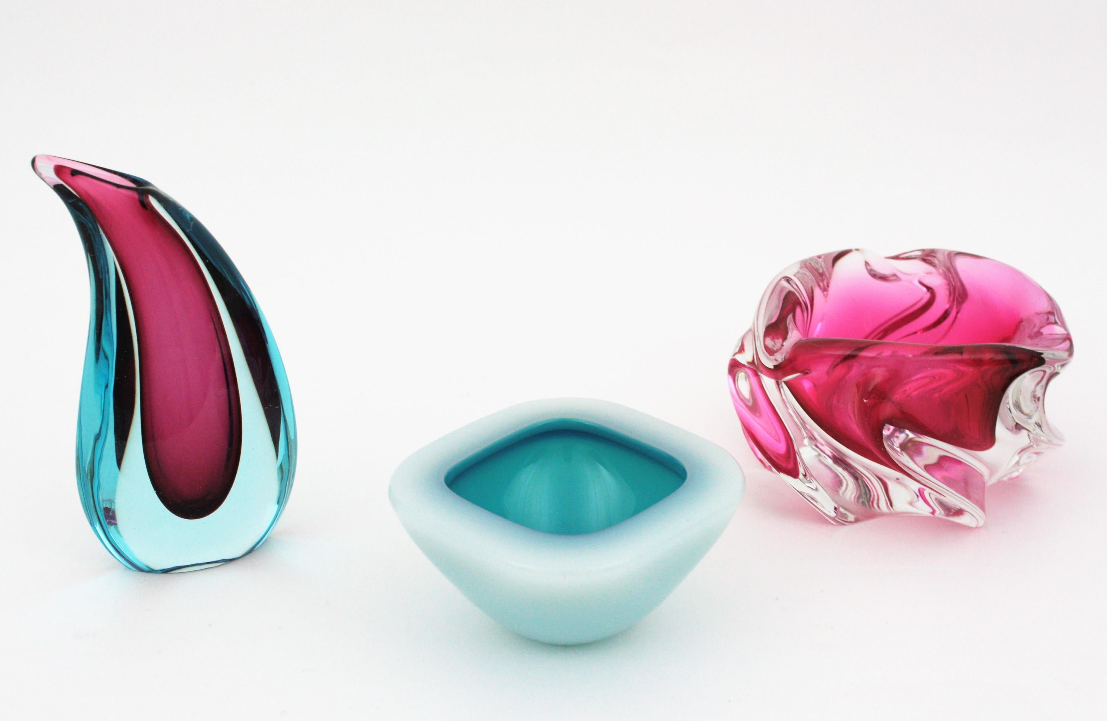 Italian Murano Archimede Seguso Alabastro White and Blue Geode Glass Bowl, 1950s