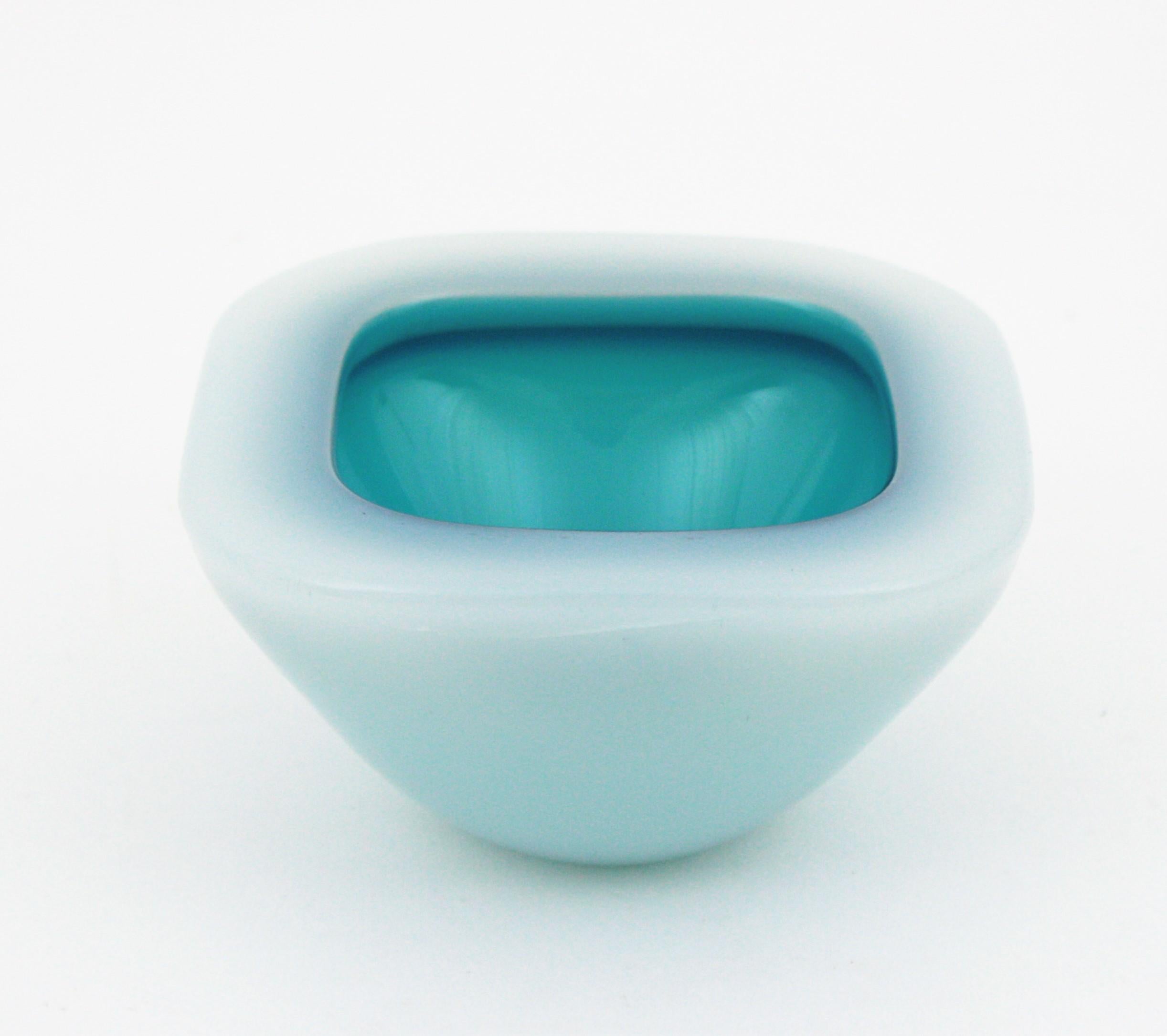 Murano Archimede Seguso Alabastro White and Blue Geode Glass Bowl, 1950s 2