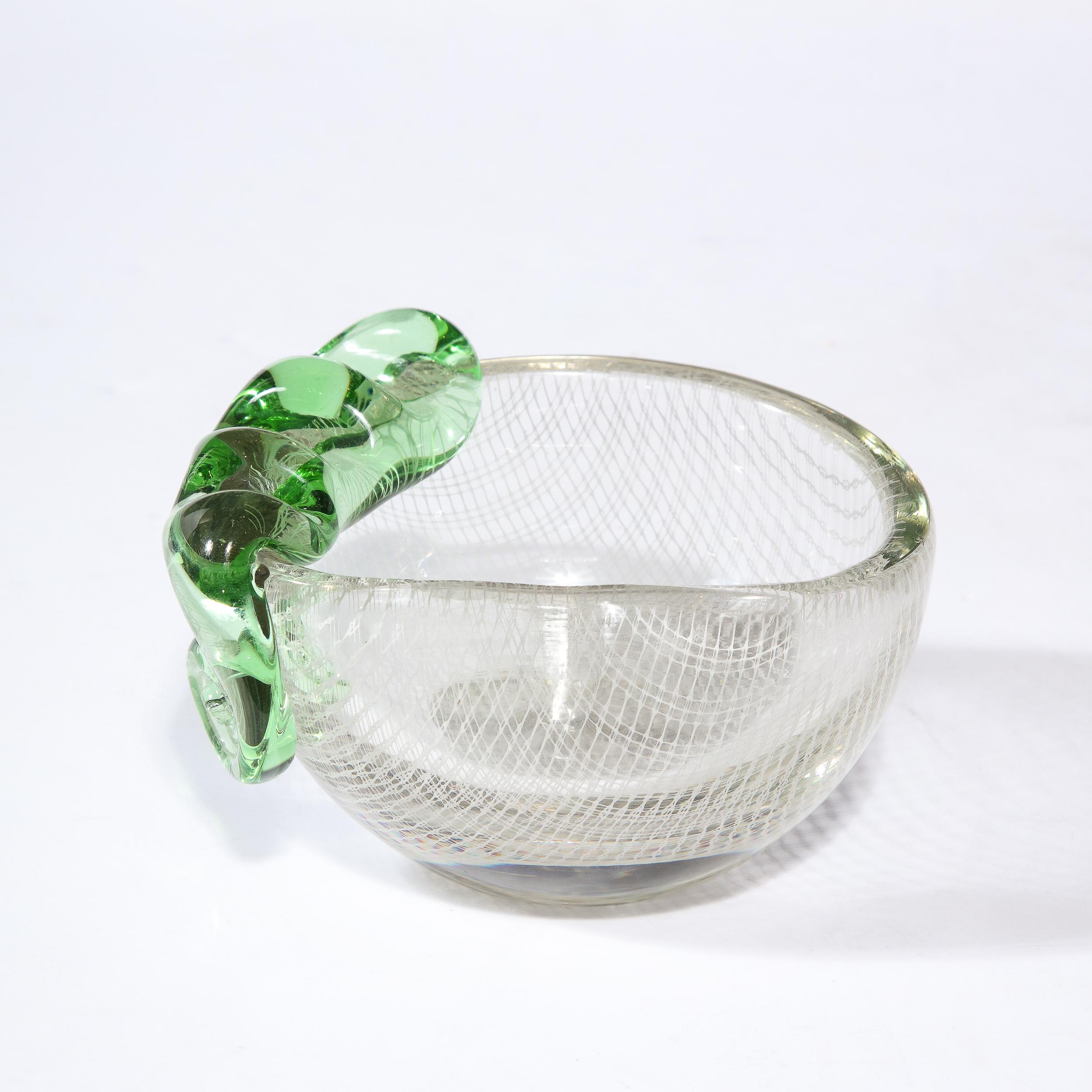 Mid-Century Modern Murano Archimede Seguso Glass Bowl with Filigree Sculptural Detailing For Sale