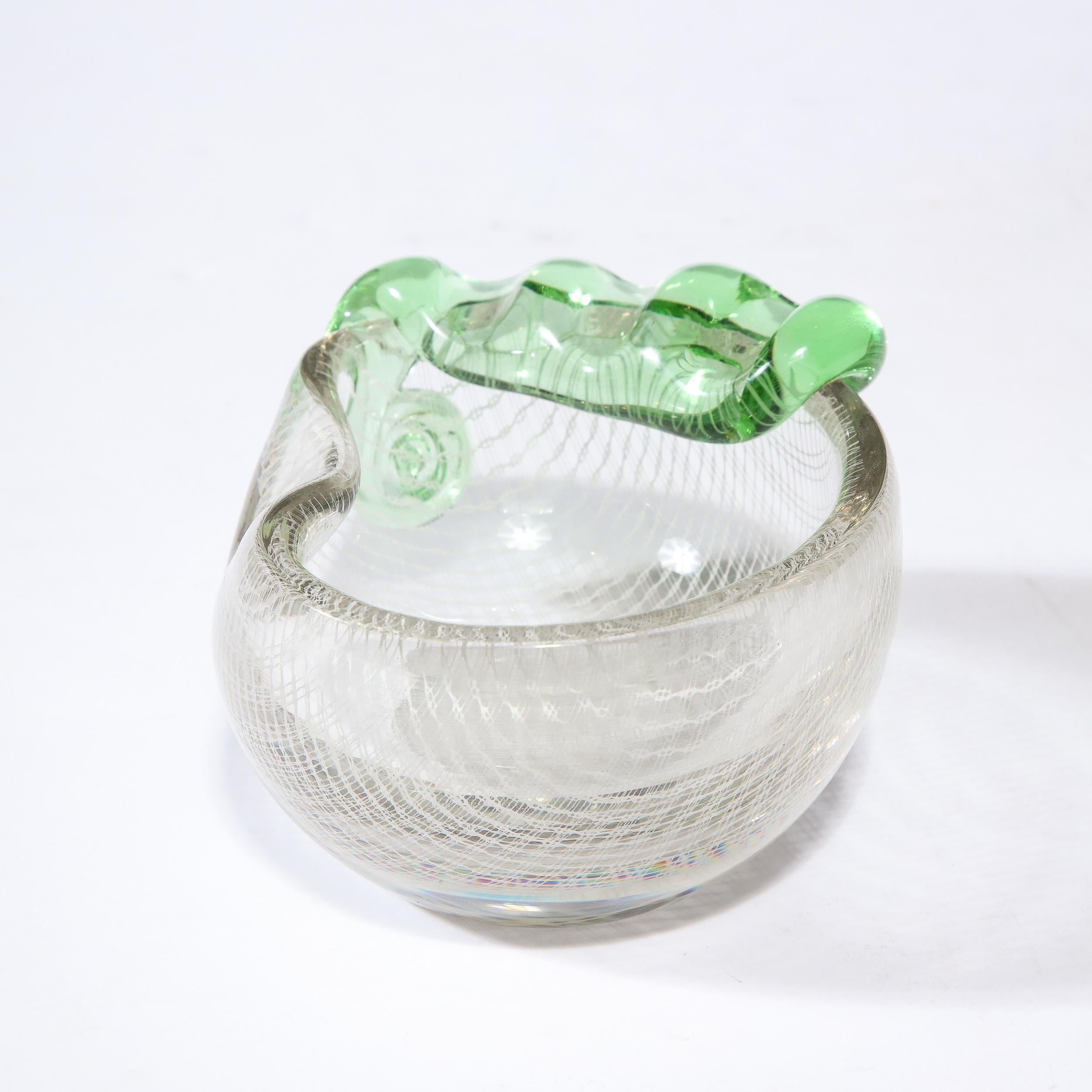 Murano Glass Murano Archimede Seguso Glass Bowl with Filigree Sculptural Detailing For Sale