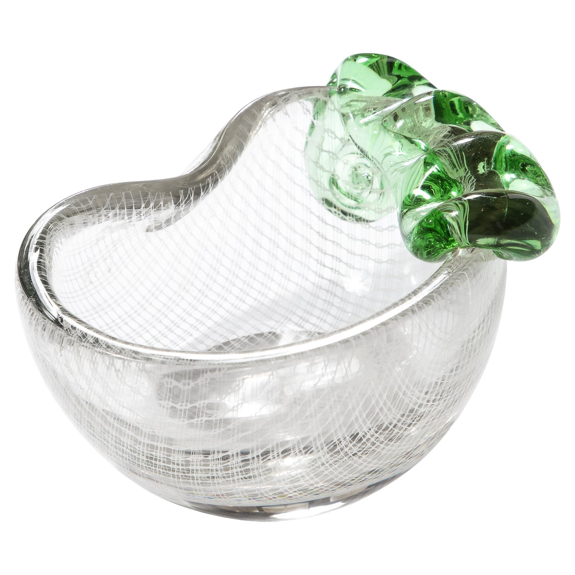 Murano Archimede Seguso Glass Bowl with Filigree Sculptural Detailing