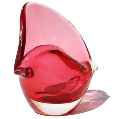 Murano Archimede Seguso Italian Art Glass Conch Sculpture Sommerso Cranberry Red