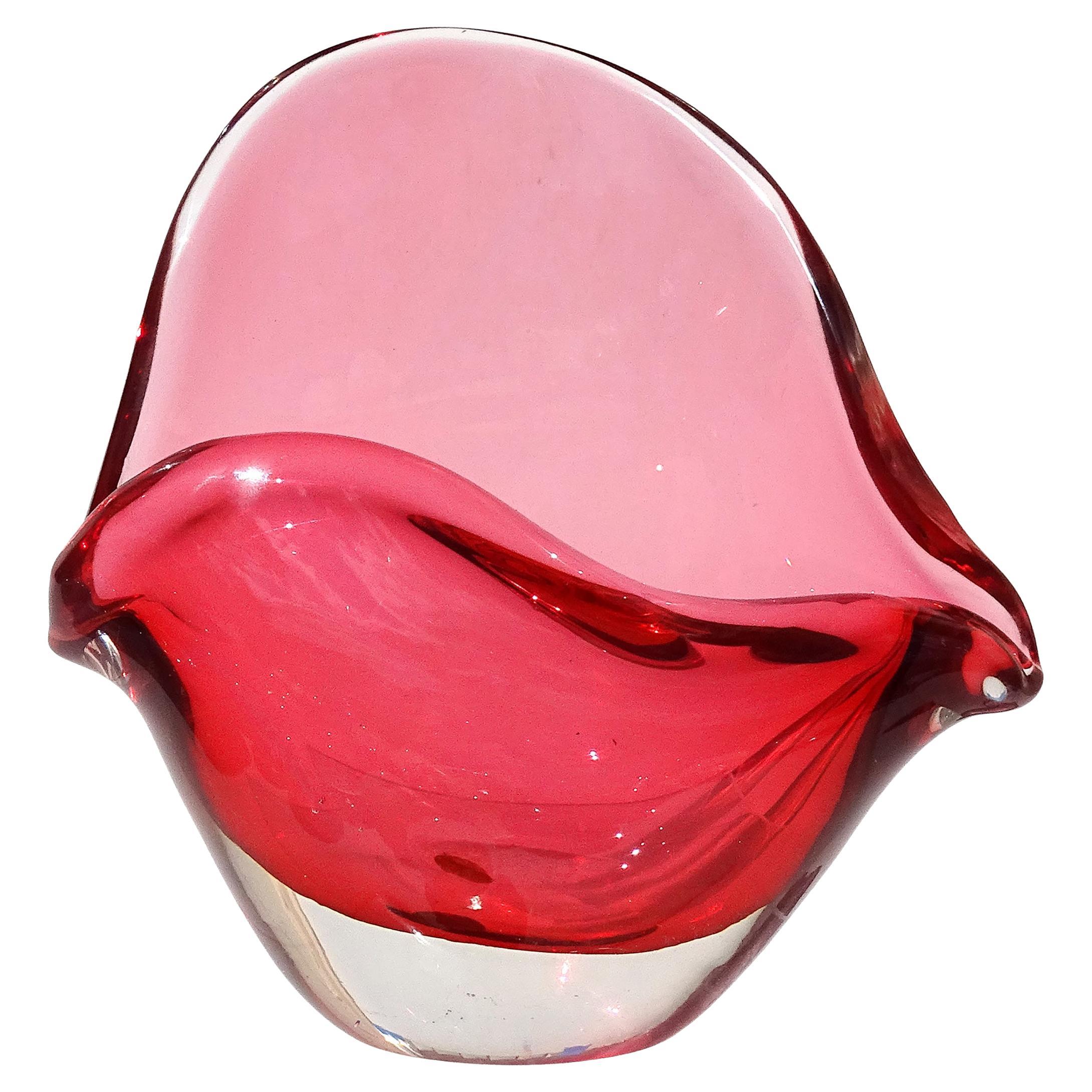 Murano Archimede Seguso Italian Art Glass Conch Sculpture Sommerso Cranberry Red For Sale