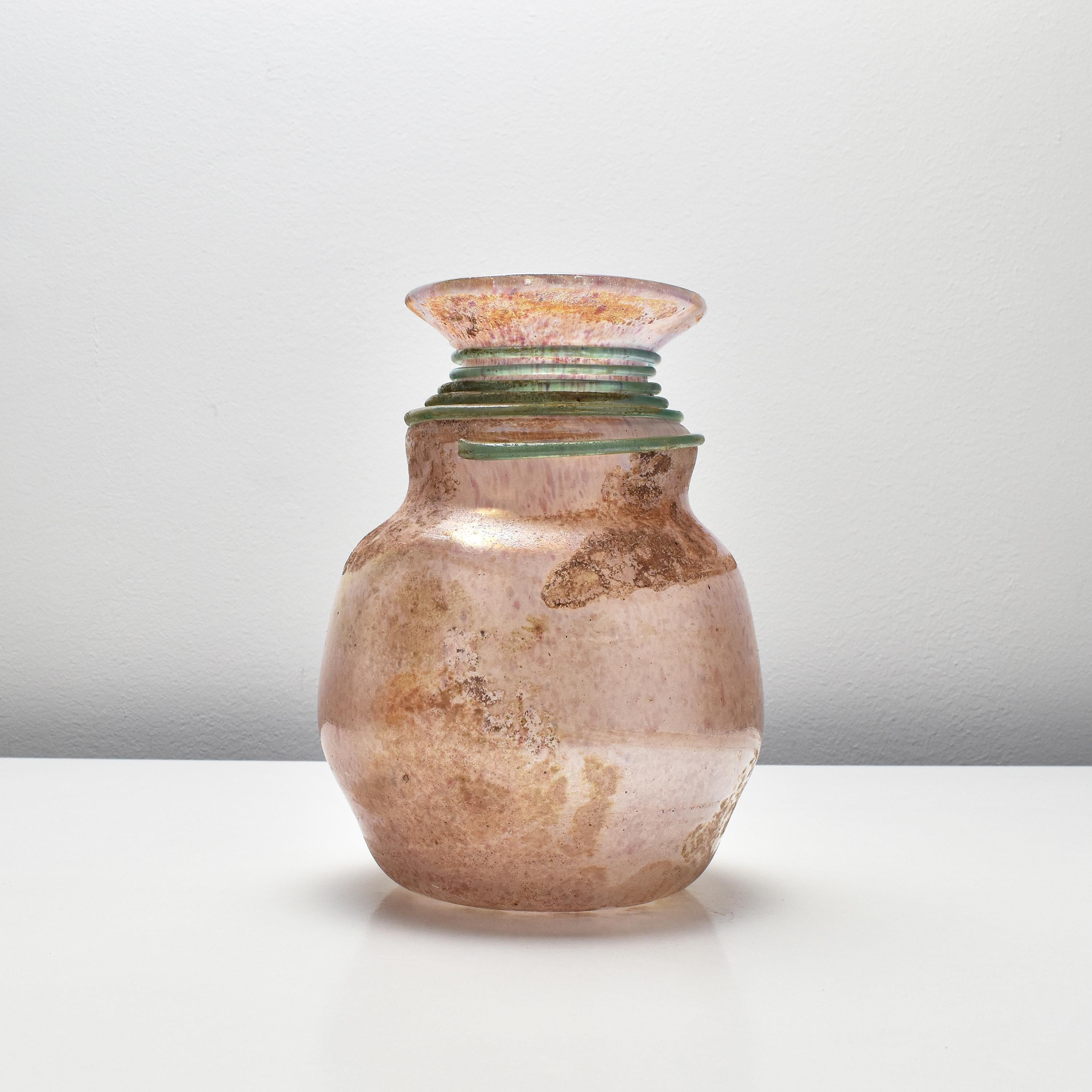 Etched Murano Archimede Seguso Scavo Vase Roman Amphora Style Italian Studio Art Glass For Sale