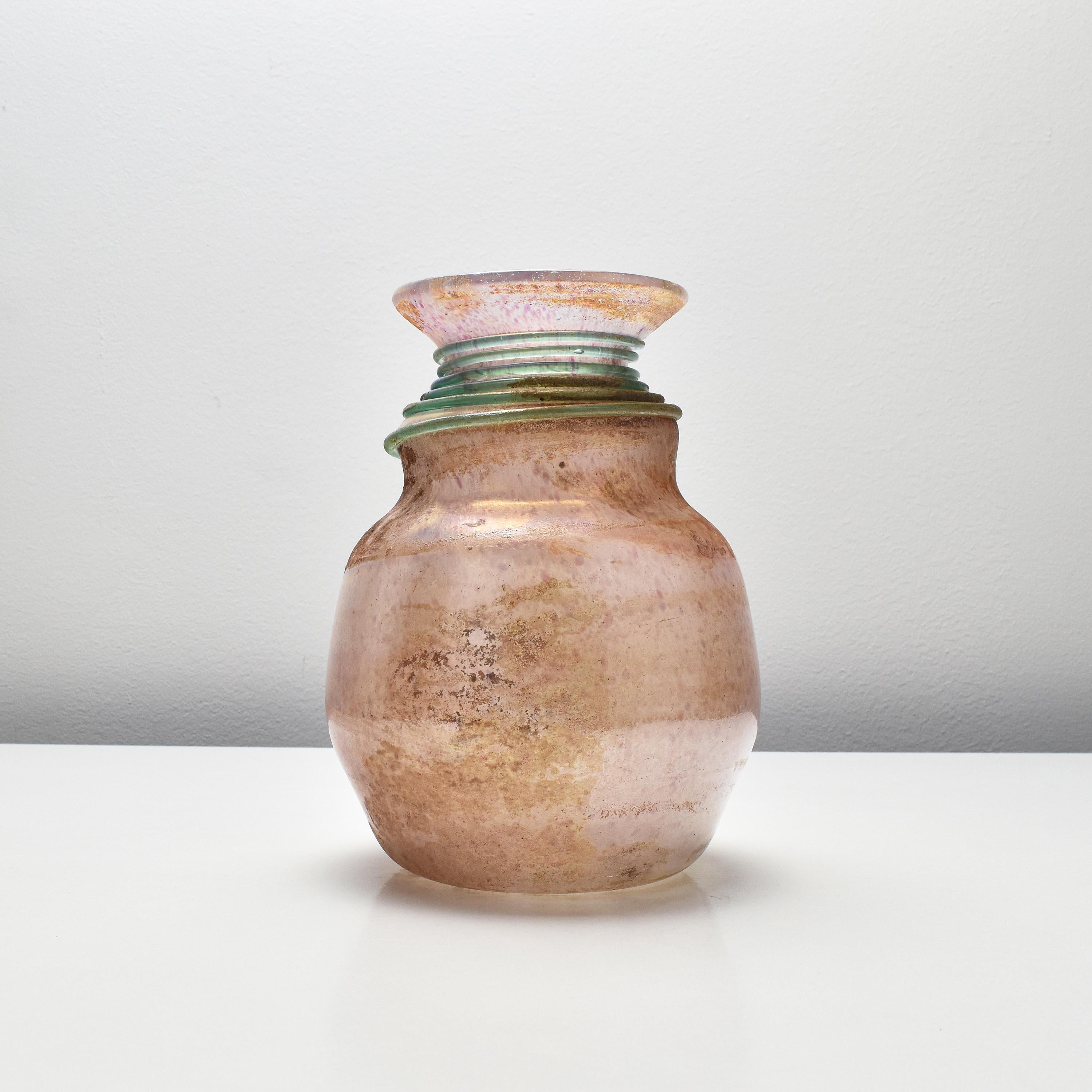 Murano Archimede Seguso Scavo Vase Roman Amphora Style Italian Studio Art Glass In Good Condition For Sale In Bad Säckingen, DE