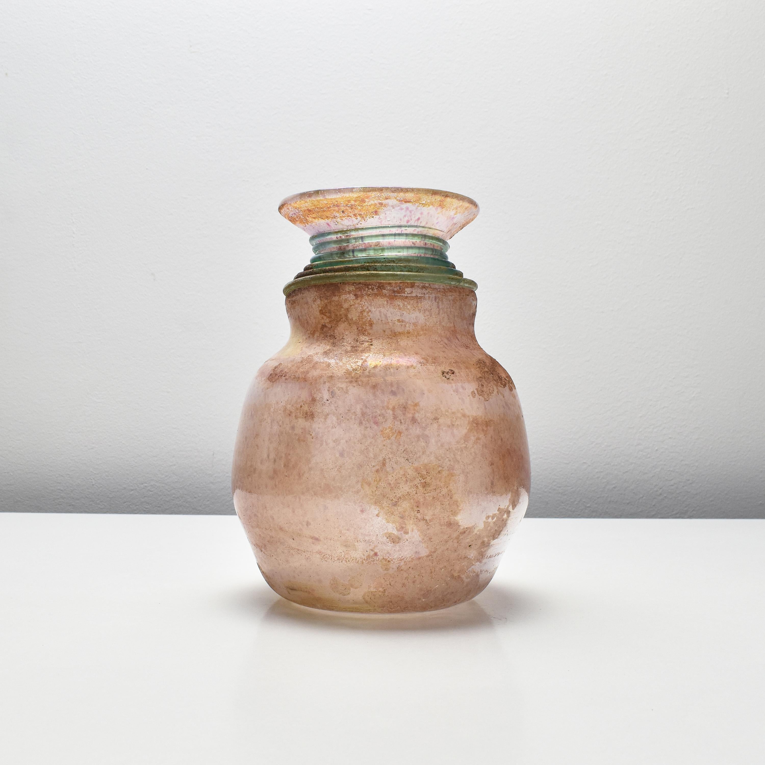 Late 20th Century Murano Archimede Seguso Scavo Vase Roman Amphora Style Italian Studio Art Glass For Sale