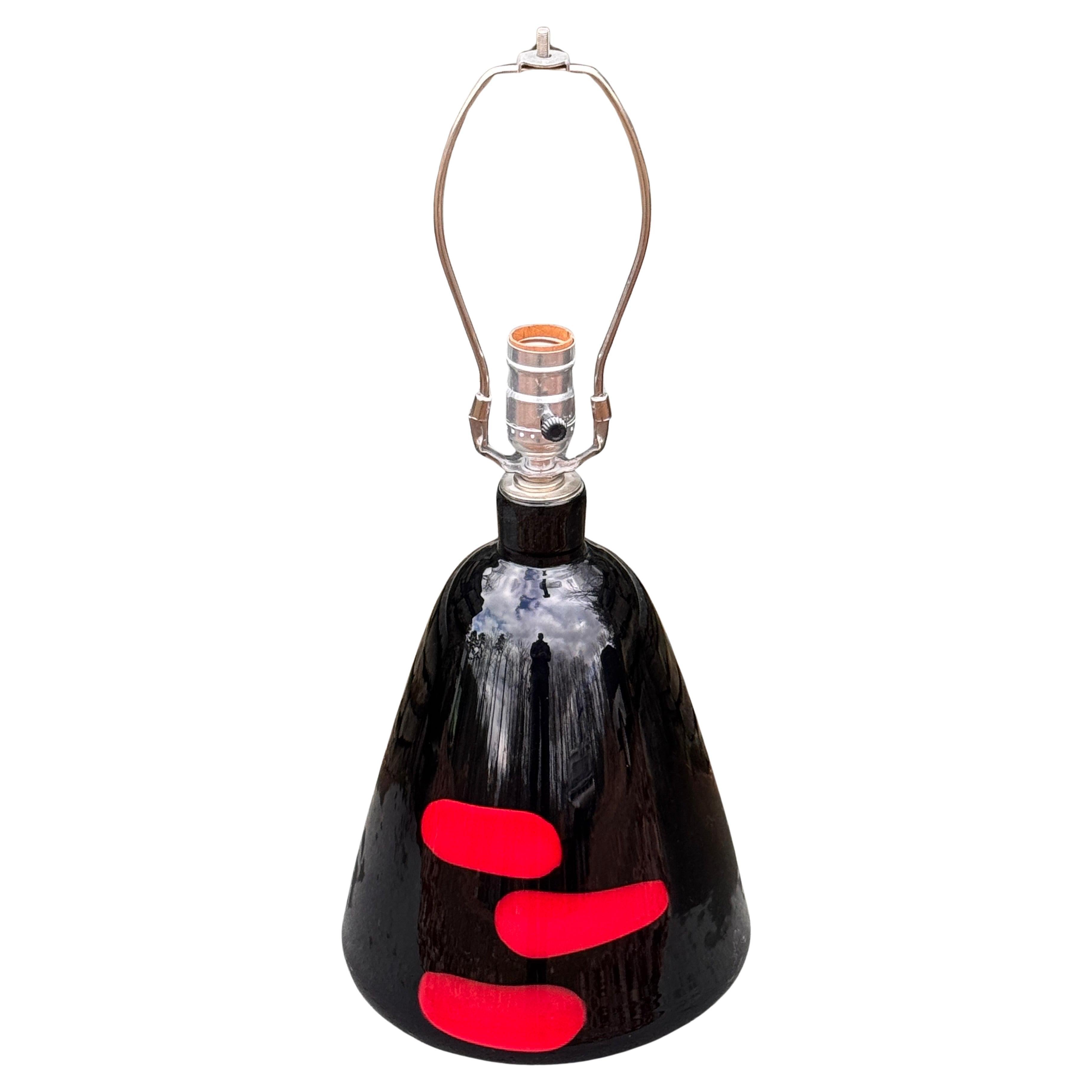Murano Archimede Seguso Table Lamp Black & Red Glass For Sale
