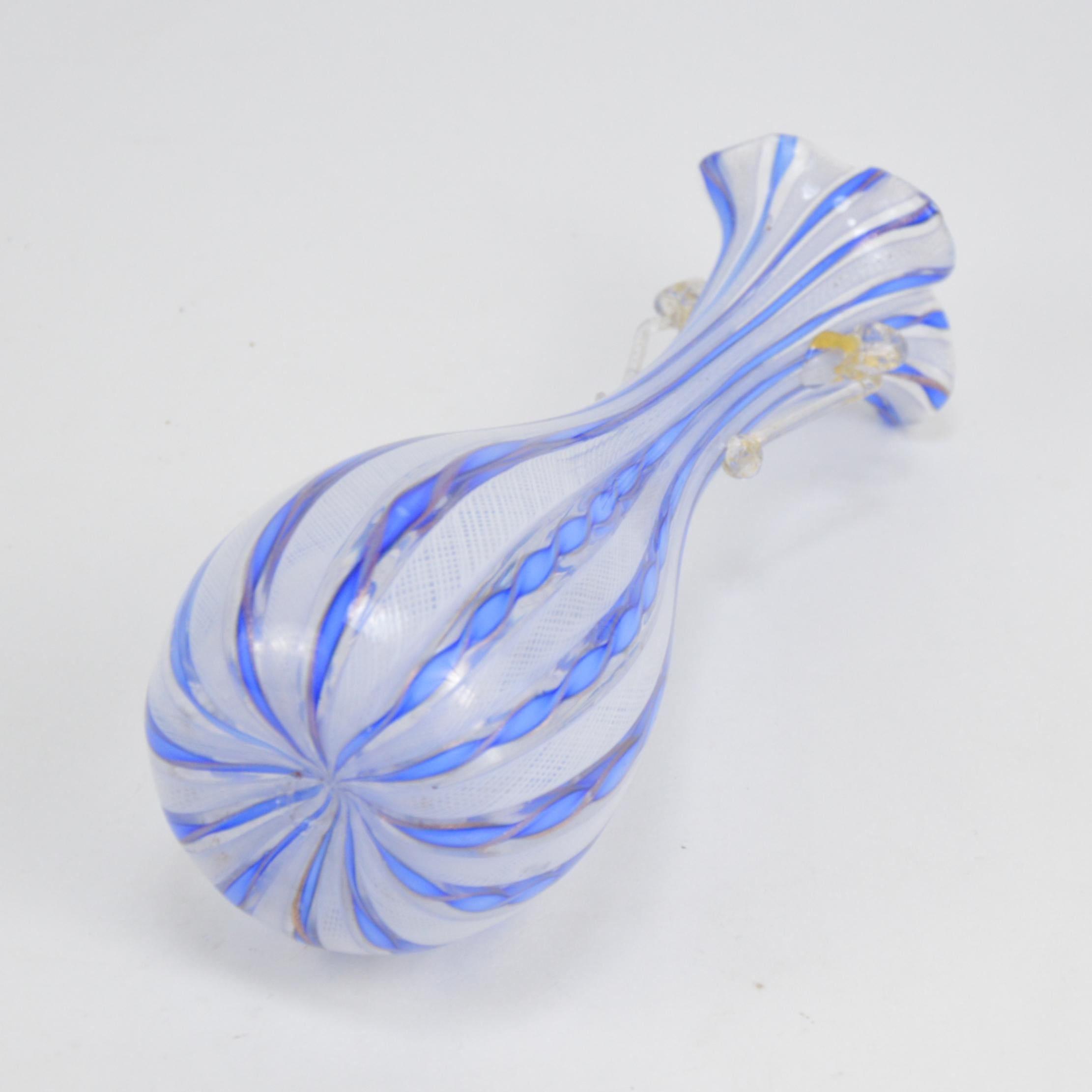 Murano Art blown Glass Vase White Stripe Italian For Sale 6