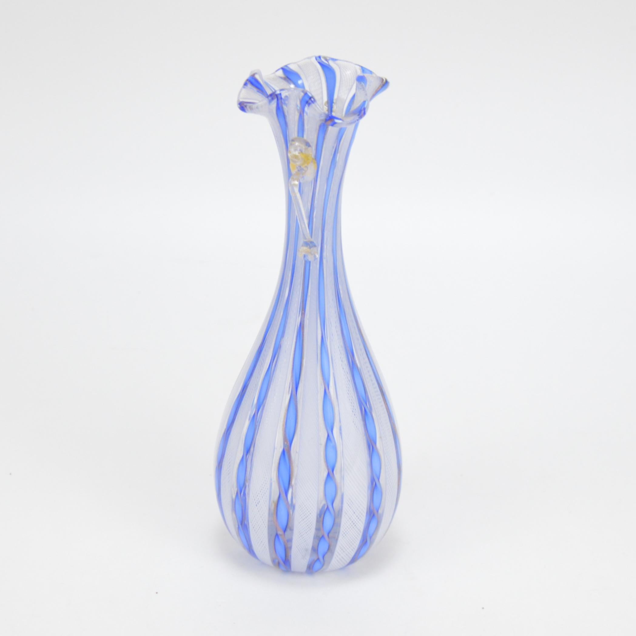 Art Glass Murano Art blown Glass Vase White Stripe Italian For Sale