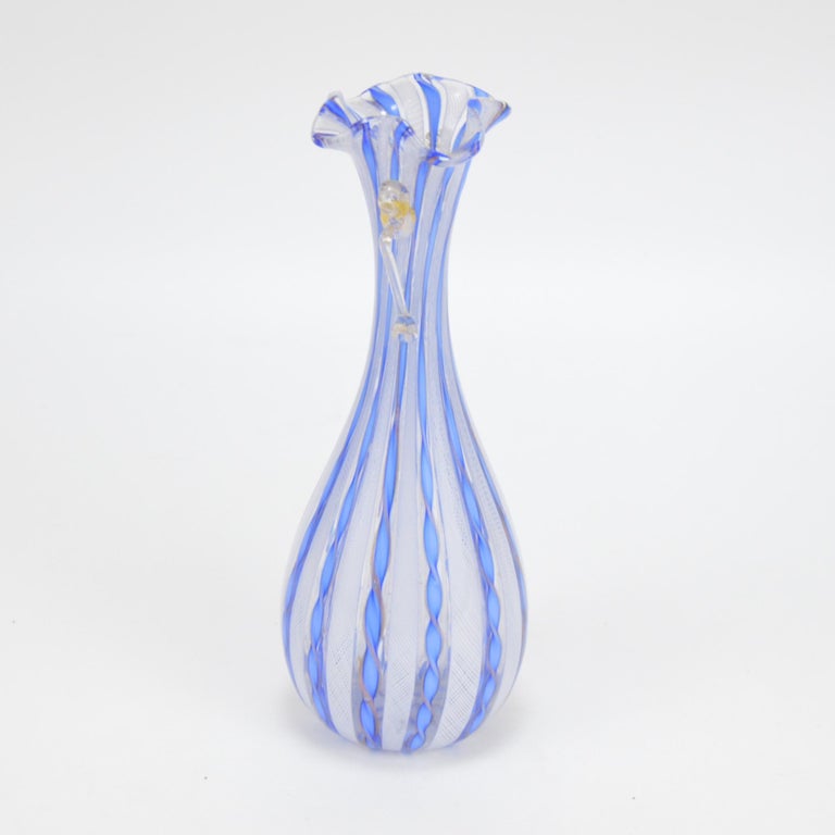 Murano Art blown Glass Vase White Stripe Italian For Sale at 1stDibs
