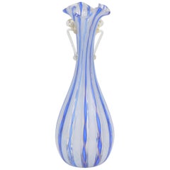 Murano Art blown Glass Vase White Stripe Italian