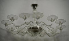 Murano Art Blown Transparent Glass Oval MidCentury Chandelier and Pendant, 2000