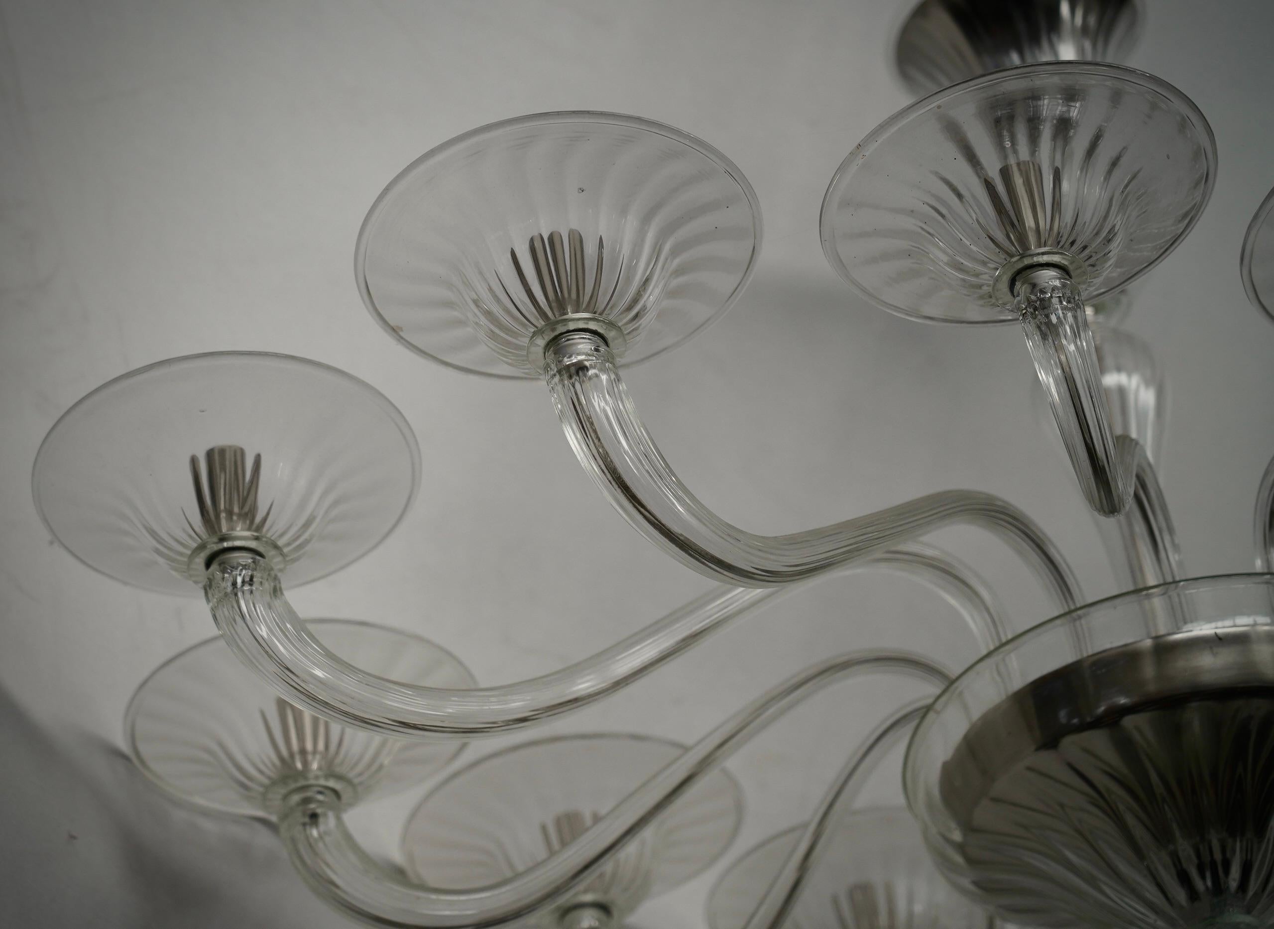 Mid-Century Modern Lustre et pendentif ovale en verre transparent soufflé de Murano, milieu du siècle, 2000 en vente