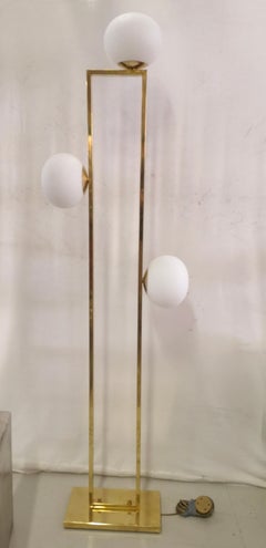 Murano Art Brass and Glass White Color Floor Lamp, 2000