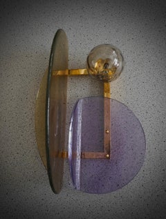 Lampada da parete e sconce in vetro artistico e ottone di Murano Art Deco, 2020