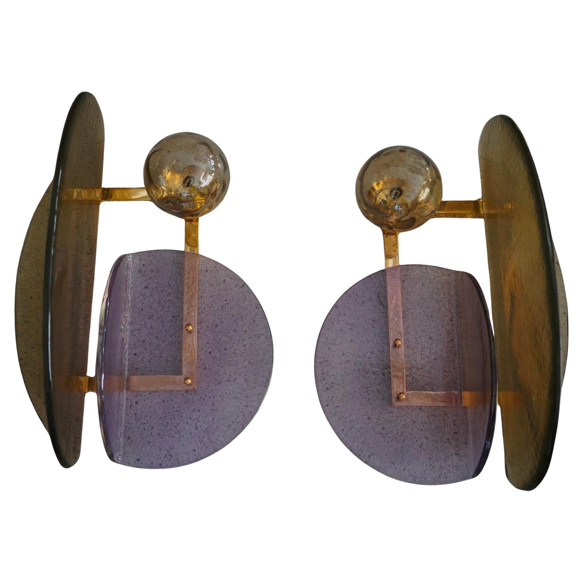 Murano Art Deco Kunstglas und Messing Wandleuchte und Wandleuchter, 2020