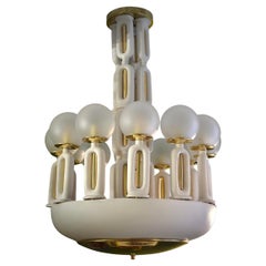 Murano Art Deco Art Glass Brass and Ceramic Chandelier and Pendant, 1950