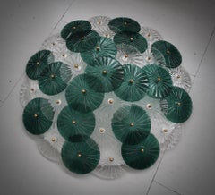 Murano Art Deco Glass Transparent and Green Chandelier and Ceiling Light, 2020
