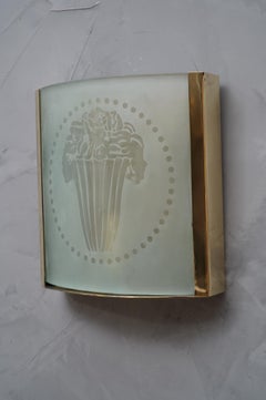 Murano Art Deco Square Art Glass and Brass Wall Light and Sconce, 1910