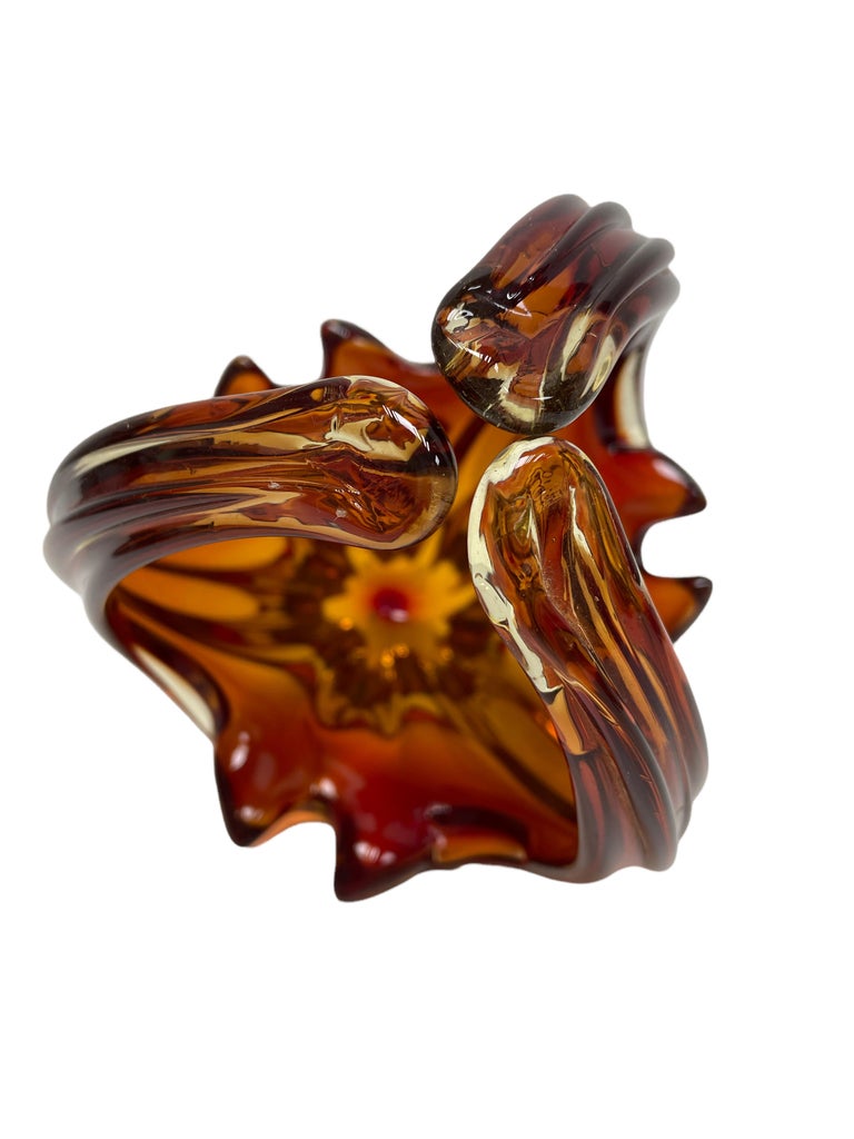 Murano Art Glass Amber Brown Basket Fruit Bowl Catchall Italy, Sommerso, 1970s In Good Condition For Sale In Nuernberg, DE