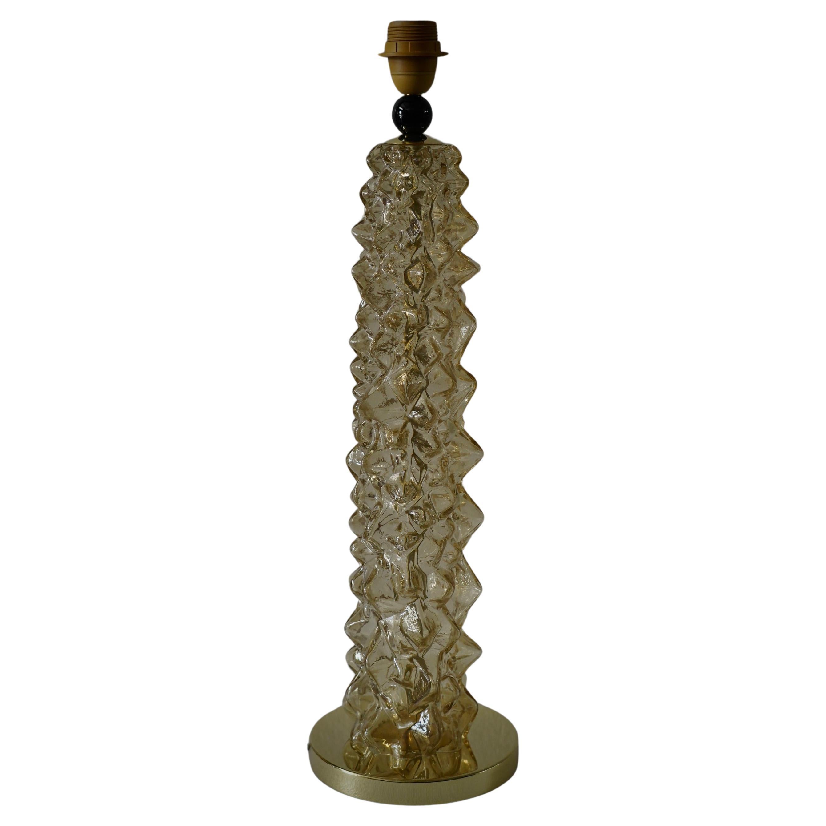 Lámpara de sobremesa de cristal artístico de Murano color ámbar y latón de mediados de siglo, 2000