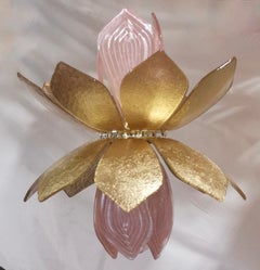 Murano Pink and Gold Art Glass and Brass Chandelier and Pendant, 2020