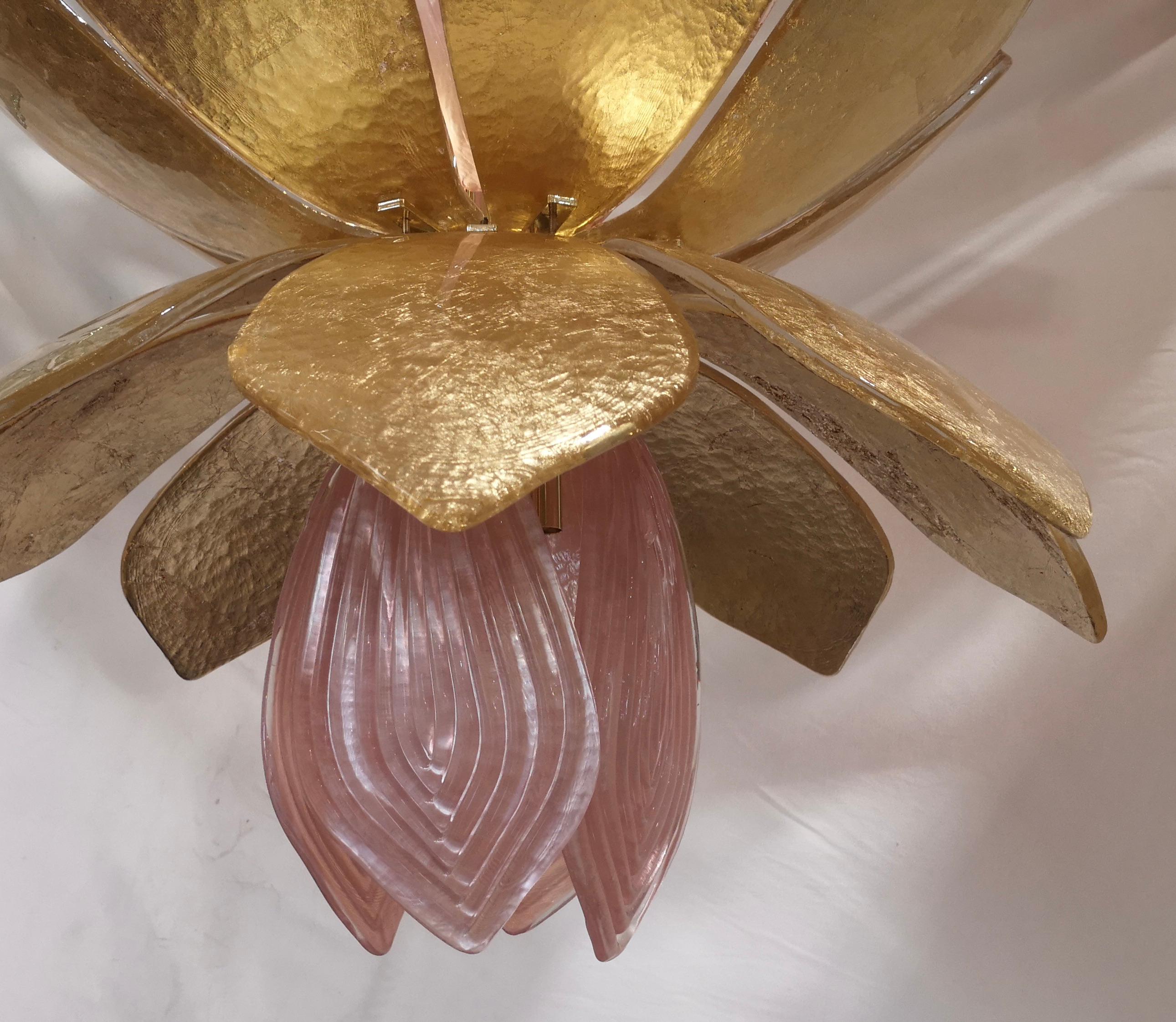 Italian Murano Art Glass and Brass Chandelier, 2020 For Sale