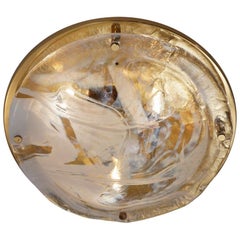 Murano Art Glass and Brass Flush Light by Hillebrand, 1970s, German