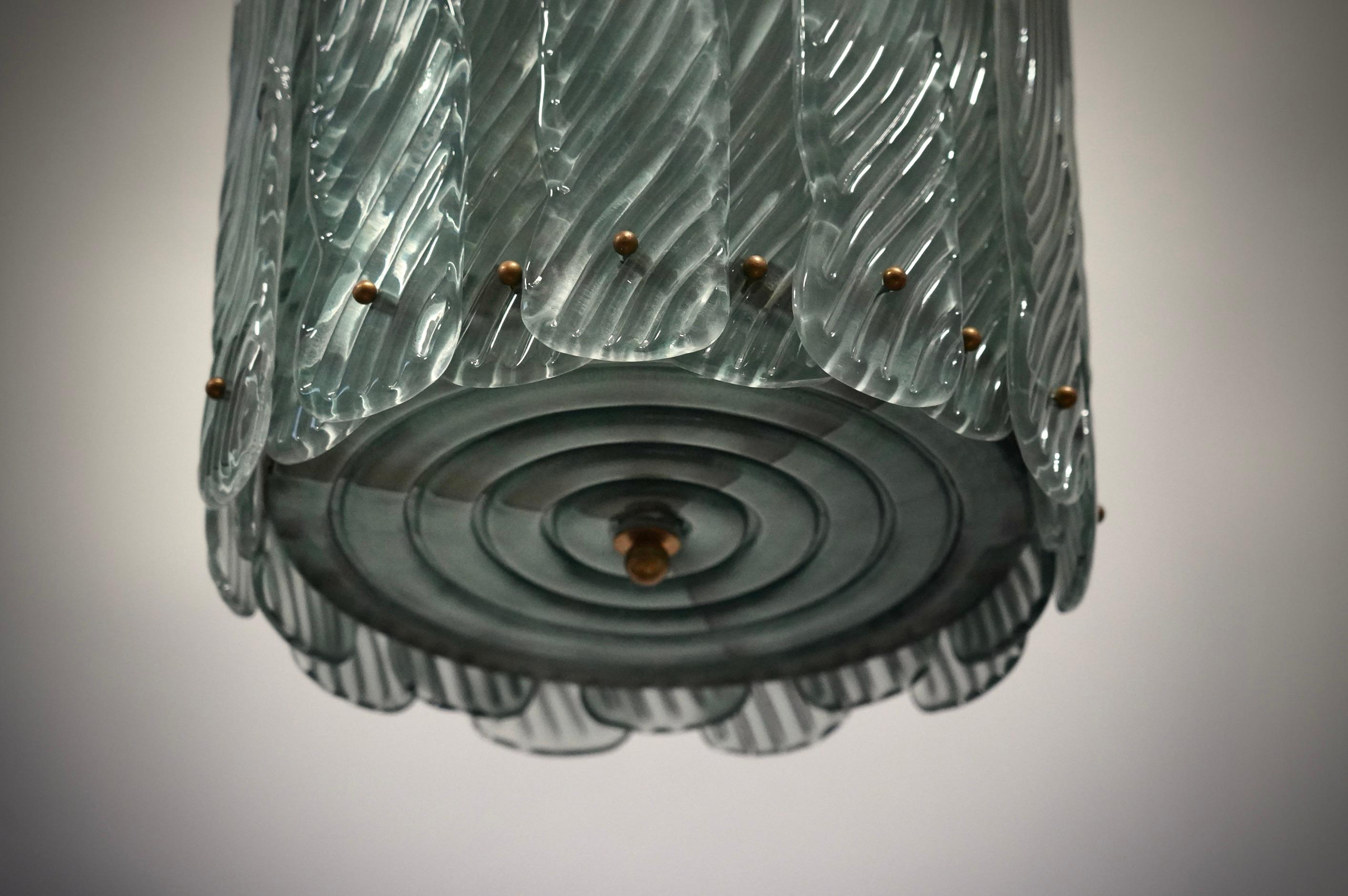 Mid-Century moderno Lampadario e pendente in vetro artistico di Murano e ottone The Artful Green, 2020 in vendita