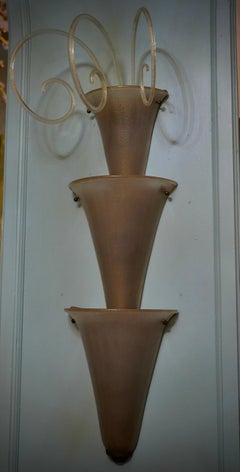 Murano Art Glass and Brass Gold and Dove Gray Color Wall Light and Sconces, 1990