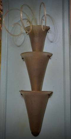 Murano Art Glass and Brass Gold and Dove Gray Color Wall Light and Sconces, 1990