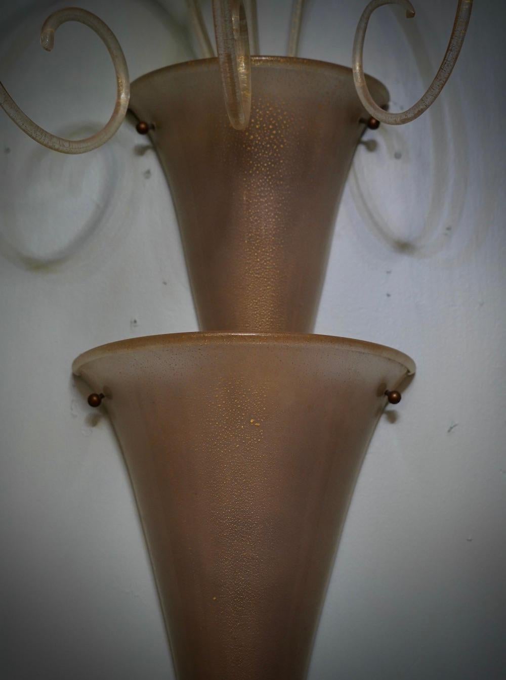 Murano Kunstglas und Messing Gold und Taubengrau Farbe Wandleuchte und Wandleuchter, 1990 (Italienisch) im Angebot