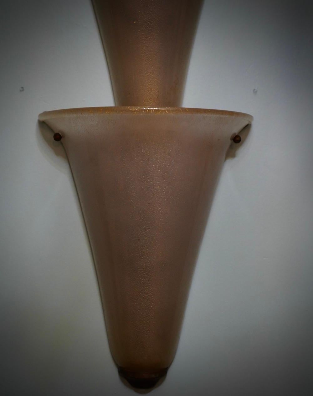 Murano Kunstglas und Messing Gold und Taubengrau Farbe Wandleuchte und Wandleuchter, 1990 im Zustand „Gut“ im Angebot in Roma, Lazio